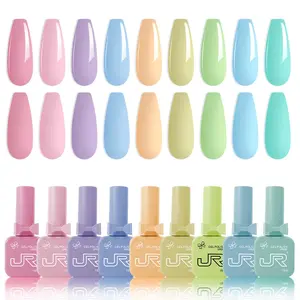 JR 9pcs 15ml Spring Gel Nail Polish Set Macaron Color Light Red Pink Yellow Purple Green Pastel Gel Polish Kit UV LED Soak Off Polish Home DIY Gel Polish Set