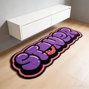 Creative Letter Graffiti Rug, Long Bedroom Floor Mat, Fun Eye Pattern Carpet, Soft Comfortable Plush, Suitable for Living Room, Decorative Area Rug