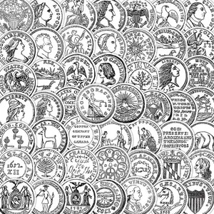 Vintage Coin Stamp Sticker, 50/1000pcs Retro Coin Pattern Sticker, DIY Decorative Sticker for Phone Case, Water Bottle, Scrapbook, Journal