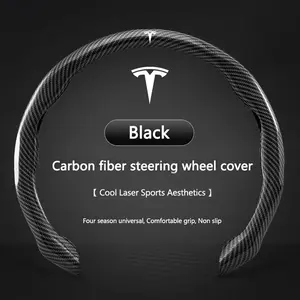 Carbon Fiber Steering Wheel Cover For Tesla Model 3 Model S Model X Model Y Non-Slip Protector Shell Auto Interior Accessories