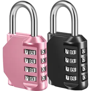 Combination Lock, 4 Digit Padlock for School Gym Sports Locker, Fence, Toolbox, Case, Hasp Cabinet Storage (2 Pack, Pink & Black)