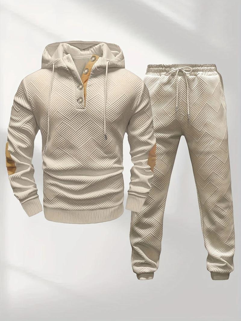Men's casual fashion suit knitted jacquard sweatshirt and pants two-piece set