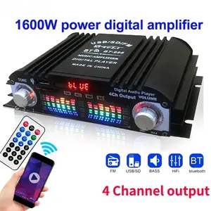 1600W Peak Power HiFi Sound Amplifier Digital 4 Channel Audio Amplifier Bluetooth Karaoke Player FM Radio Support Remote Control
