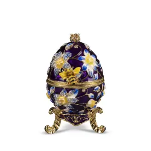 Embrace Elegance: Our Purple Floral Egg with Bee and Austrian Crystals - A Stylish Jewelry Box and Decor Piece, Standing 3.75" Tall. Perfect for Storing Your Precious Trinkets in Style