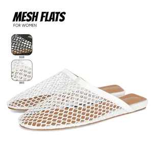 Mesh Ballet Flats For Women Round Toe Slip On Fishnet Design Ballerina Flats Mules Casual Outings Work Party Summer Sandals Spring Trendy Dressy Shoes