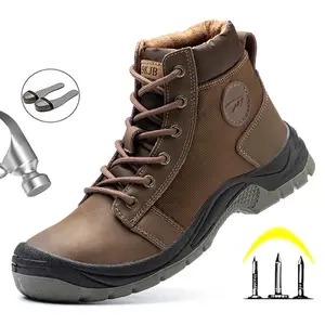 Men's Steel Toe Super Lightweight Anti Nail Non Slip Oil Resistant Work Boots Footwear Leather Comfort Shoe Walking Shoes men's safety boots Soft Insole Design