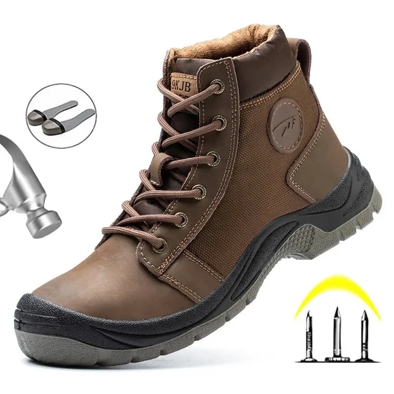 Men's Steel Toe Super Lightweight Anti Nail Non Slip Oil Resistant Work Boots Footwear Leather Comfort Shoe Walking Shoes men's safety boots Soft Insole Design