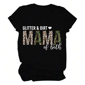 Glitter And Dirt Mama Of Both Shirts For Womens Funny Mom T Shirt Mama Gifts Shirts Summer Short Sleeve Graphic Tees Women's Short Sleeve T-Shirt