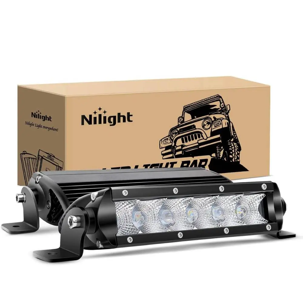 Nilight Super Slim Single Row Off Road LED Car Lights, 2PCS 7In 30W Water Resistant Flood Fog Lamps (3600LM) with 2-Style Mounting Brackets for Jeep, Truck, Boats (Fits Motorcycle)