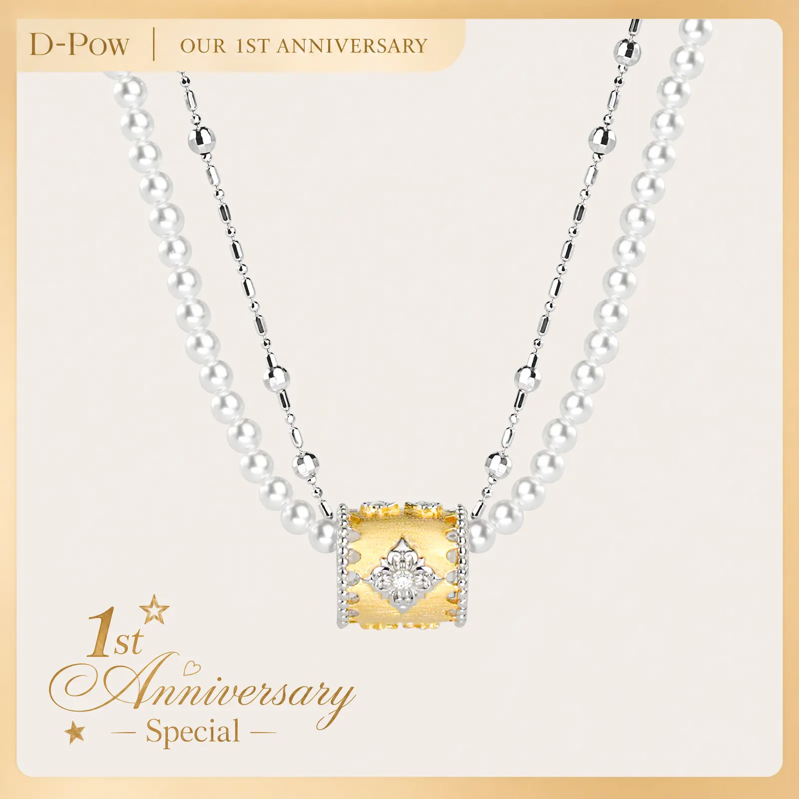 D-POW 925 Baroque Bloom Dual-Layer Adjustable Necklace - Sterling Silver Dainty Layered Choker, Vintage Floral Jewelry, Romantic Unique Gift for Women Girlfriend, Baroque Bloom Unique Design
