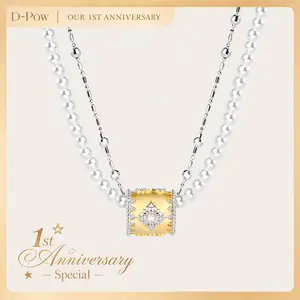 D-POW 925 Baroque Bloom Dual-Layer Adjustable Necklace - Sterling Silver Dainty Layered Choker, Vintage Floral Jewelry, Romantic Unique Gift for Women Girlfriend, Baroque Bloom Unique Design