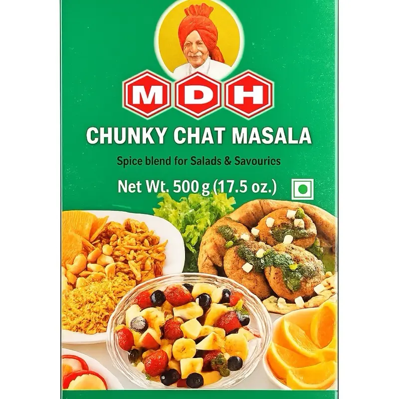 Mdh Chunky Chat Masala Spicy Savory Fat-Free Seasoning Bag, 500G Ambient Mustard-Infused Cooking Staple for Indian Street Food Dishes, Salad Flavor Enhancer