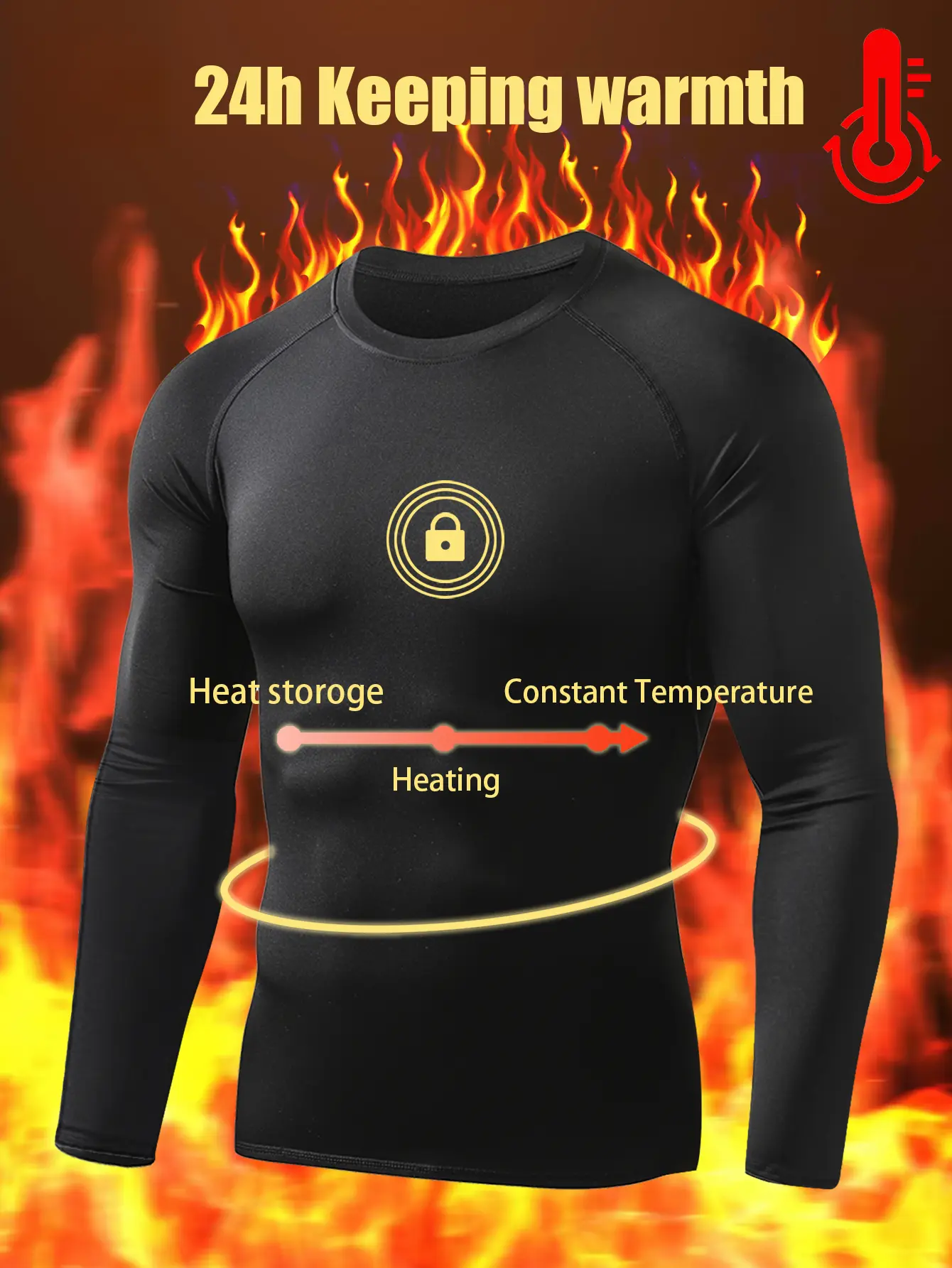 Men's Thermal Compression Shirt Fleece Lined Long Sleeve Athletic Base Layer Cold Weather Gear Workout Top Fabric Stretch Undershirt Sports