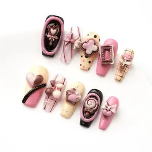 Alilinails Medium Coffin Collection | Beautiful Trendy Design Handmade Press-on Nails | Reusable, Versatile Styles, Premium Quality, Woman Girl，Acrylic Polish