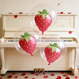 8pcs Transparent Bobo Ball with Red Strawberry Aluminum Foil Balloon Birthday Wedding Anniversary Party Decoration Supplies