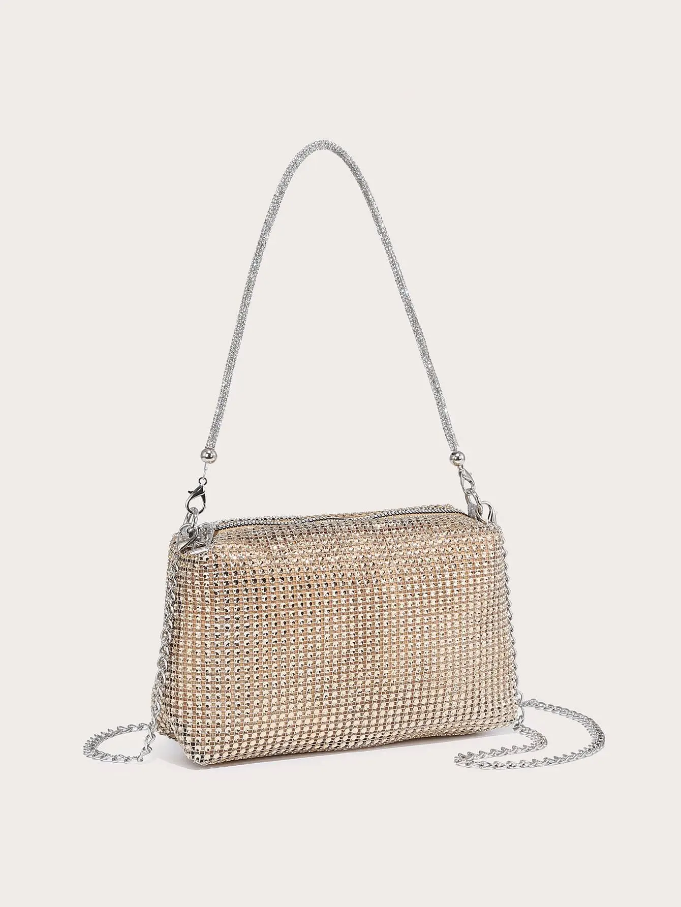 Glamorous, Elegant, Exquisite, Quiet Luxury Glitter Bling, Sequin, Luxury, Shiny Mini Rhinestone Decor Chain Square Bag Evening Bag, Dinner Bag For Party Girl, Woman, Bride Perfect For Party, Wedding, Prom, Dinner/Banquet, For Matching