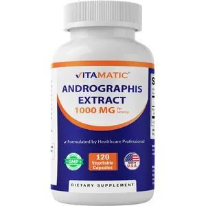 Vitamatic Andrographis Extract Herbal Dietary Supplement (US) - 1000 mg Per Serving, 20X Extract, 120 Veg Capsules - Natural Supplements, Dietary, Immune Support, 100% Vegetarian, Gluten Free, Non-GMO