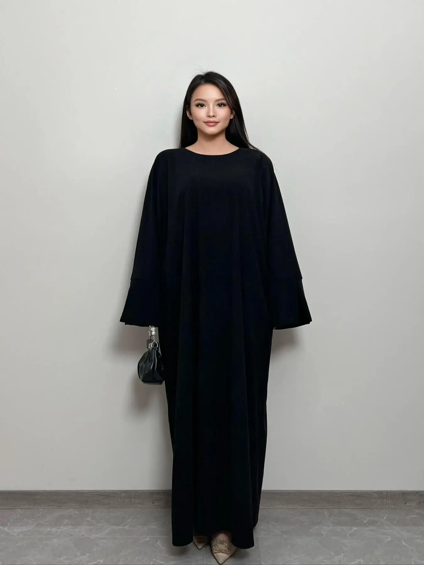 Women's Solid Split Sleeve Robe, Modest Long Sleeve Round Neck Maxi Robe for Fall & Winter, Women's Islamic Clothing for Daily Wear, Modest Clothes