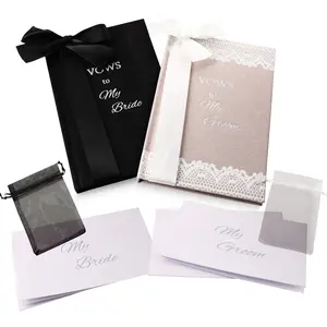 Elegant His and Hers Vow Books Set - Vows Book His and Hers w/ Keepsake Box, Ring Bags, Bride & Groom Cards, Writing Template - Linen Covered Vow Books for Wedding - Heartfelt Wedding Vow Keepsake