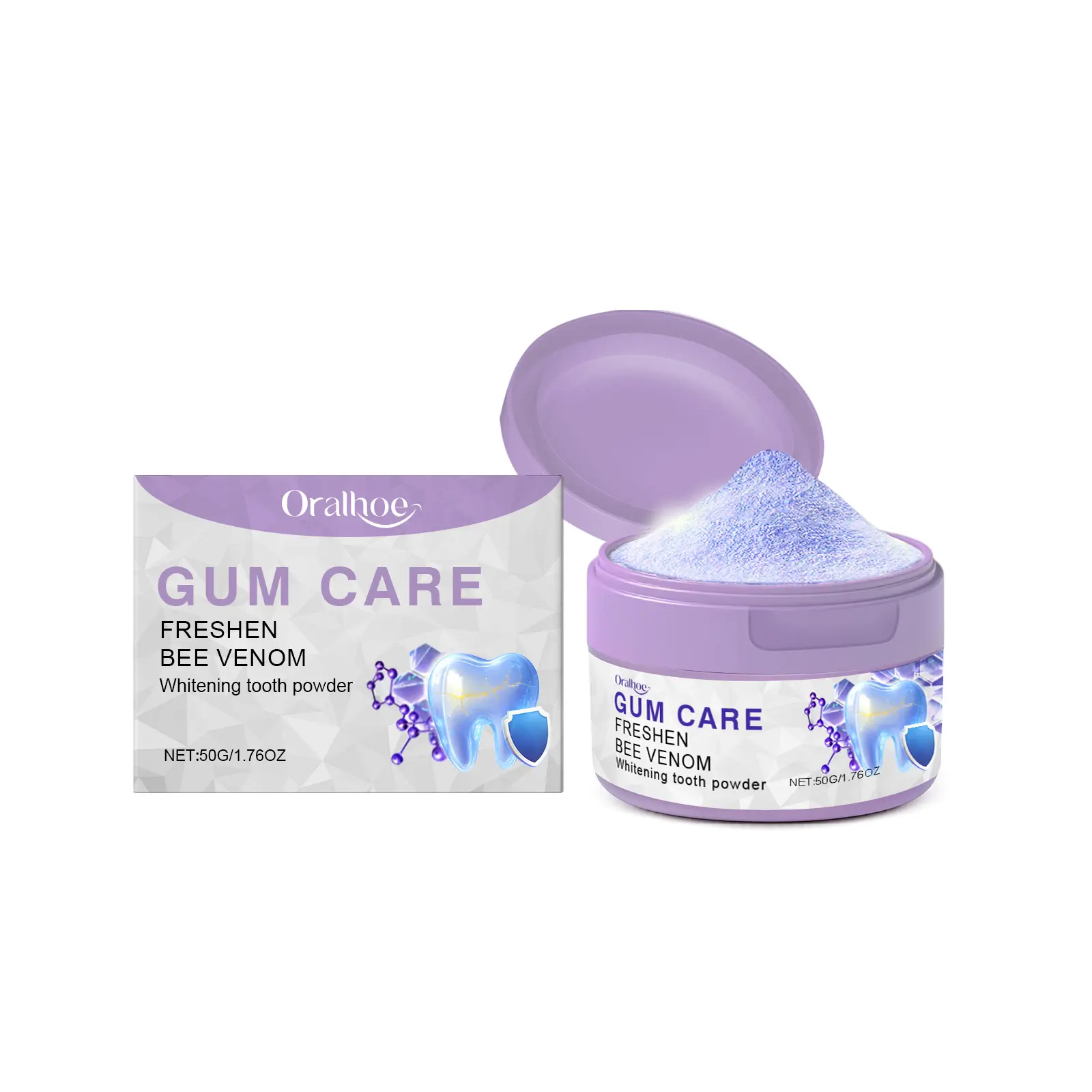 Oralhoe Purple Tooth Powder - Foam Delicate Cleans Teeth Stains and Odors, Cares for Teeth, Fresh and Bright. 50g