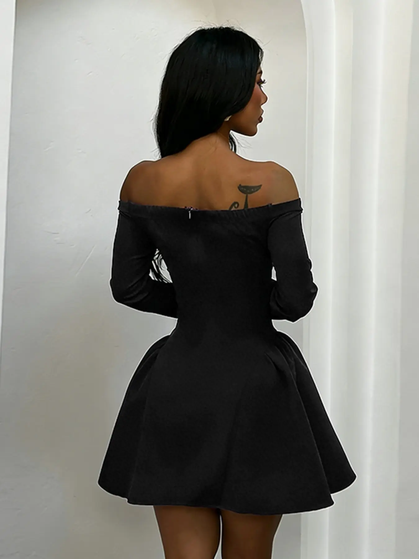 navy blue dress for baby girl Women's Plain Off Shoulder A Line Dress - Elegant Formal Wear Chic Feminine  Long Sleeve Outfit for Valentine's Day, Party, Wedding Guest & Holiday