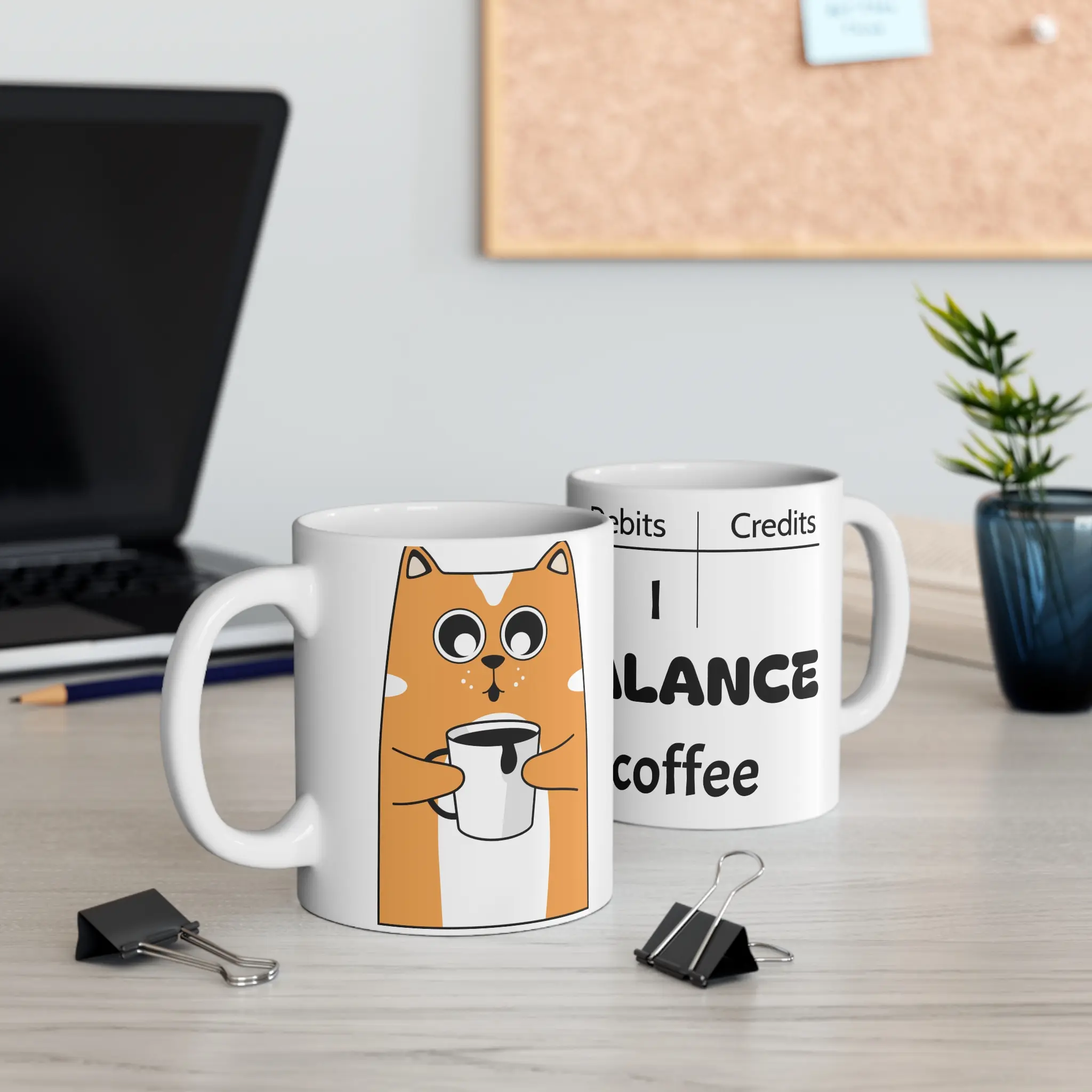 Mug: Cute Cat Funny 'I Balance Coffee' Accountant Finance Gift, Book Keeper Cup for Office, 11oz Novelty Tea Mug, Coffee Lovers Accounting Washable Reusable  Drink Ceramic Drinkware