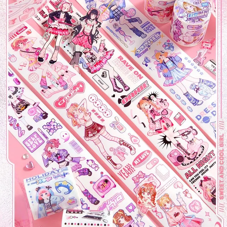 Sweet Cool Girl Washi Tape – 2m, 1 Roll decorative sticker