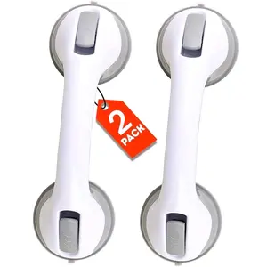 2-Pack No-Drill Suction Cup Bath Safety Rail - Ergonomic Handle for Elderly, Durable Plastic Shower & Bathtub Support Bar with Modern White Design for Glass and Sliding Doors
