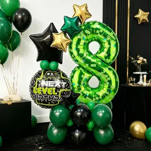38pcs 40-Inch Pixel Number Balloons 0-9 Set, Jungle Game Activity Decor, Birthday Party Decoration, Anniversary Celebration, Party Balloons Decorations