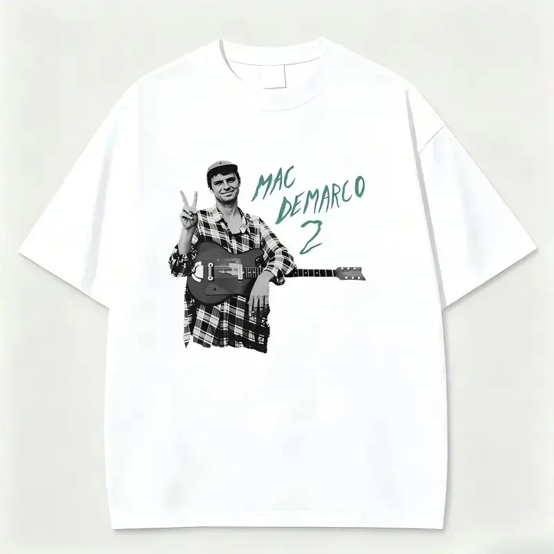 100% Cotton T-Shirt Mac Demarco Music Artist Portrait With Guitar And Peace Sign Mac DeMarco Tee, Indie rock shirts, Cute shirts, indie graphic tees, Trendy shirts, Retro band tee, Unisex Casual Love