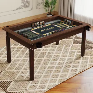 63" x 40" 2-in-1 Multifunctional Board Game Table with Removable Top for 4-6 Players Solid Wood Legs Non-Slip Play Mat Rotating Cup Holders Rustic Brown Gaming & Dining Table