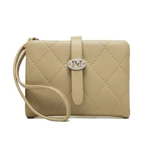 Quilted (Sand Beige) Wristlet Wallet Card Holder Small Cute Preppy Wallet with Zipper Coin Purse Christmas Gift for Women Girls