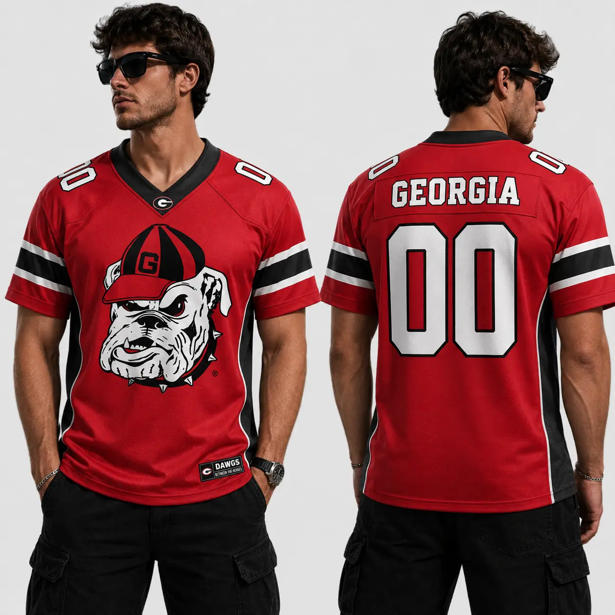 Custom Georgia Bulldogs Red Black Football Jersey