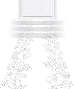 White Floral Aisle Runner, Printed Walkway with Subtle Gray Flowers and Adhesive Backing for Wedding Ceremonies, Showers, Receptions and Elegant Events, Indoor/Outdoor, 24" x 10’