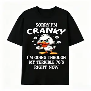 Funny 70s Duck Graphic Tee, 100% Cotton Casual Crew Neck Outfit, Unisex Couple Fashion Top Crewneck Tshirt