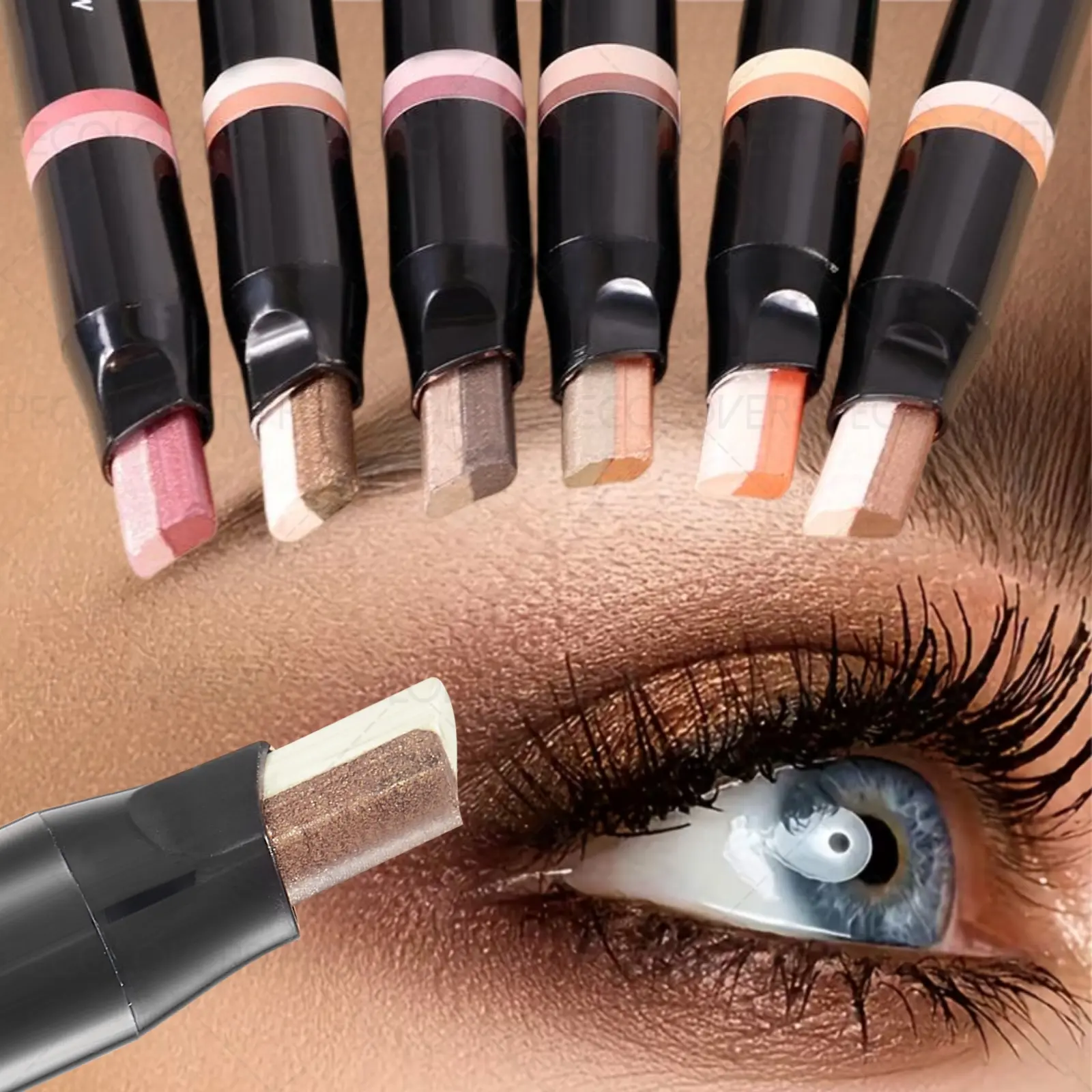 6pcs/set Pearlescent Glam Pack Glitter Two-color Eyeshadow Stick, Shimmer, Metallic Texture, Rotating Design, Waterproof Eyeshadow Pen, Eyeshadow Pencil Crayon - Easy To Create Daily Makeup, Glitter Eyeshadows, Eye Makeup Products