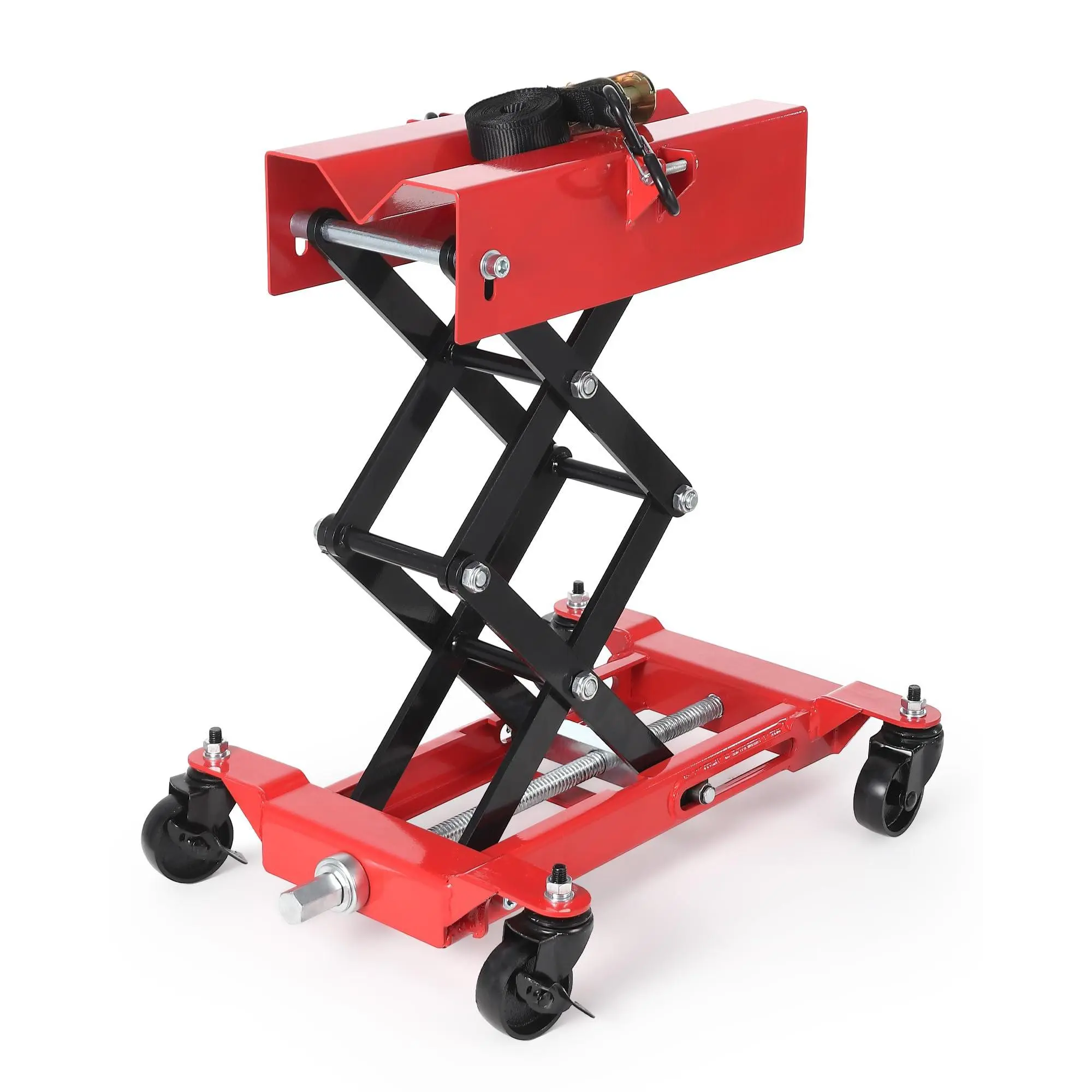 Garvee 450 LBS Low Profile Transmission Jack, Adjustable Floor Transmission Jack with Safety Strap, Heavy Duty Auto Repair Lifting Jack with 4 Wheels, for Garage, Repair Shop, Red