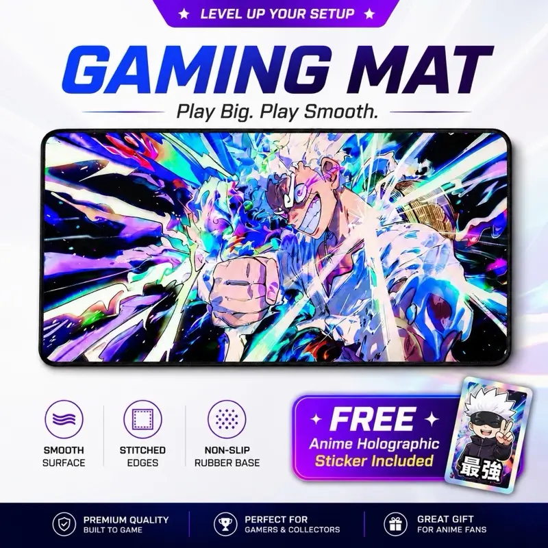 35" XL Anime Computer Peripherals Desk Mat - Extended Gaming Keyboard and Mouse Pad, Stitched Edges, Non-Slip Rubber Base for Home Office, Durable for Stability gear five animation