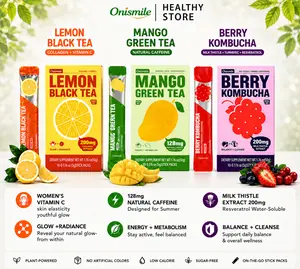 【Onismile】【Three flavors】Collagen Peptide Powder & Pre-Workout Energy Drink Trio – Lemon Black Tea for Glow, Berry Kombucha for Daily Refresh, Mango Green Tea for Focus & Metabolism, Hydrating Vitamins