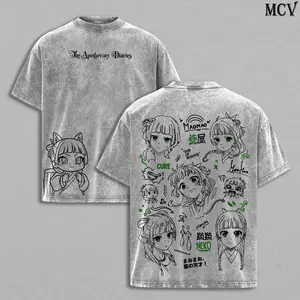 Sanlan SanlanVintage Heavy Cotton Oversized Japanese Manga Style Tee & Hoodie, Double Printed Retro Streetwear Graphic Top for All Gender