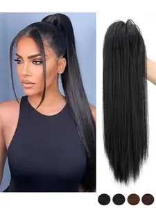 Long Straight Hair Clip-In Ponytail Extension, Large Claw Clips for Women, Daily Use Fake Hairpiece, Perfect for Ponytails, Synthetic Extensions