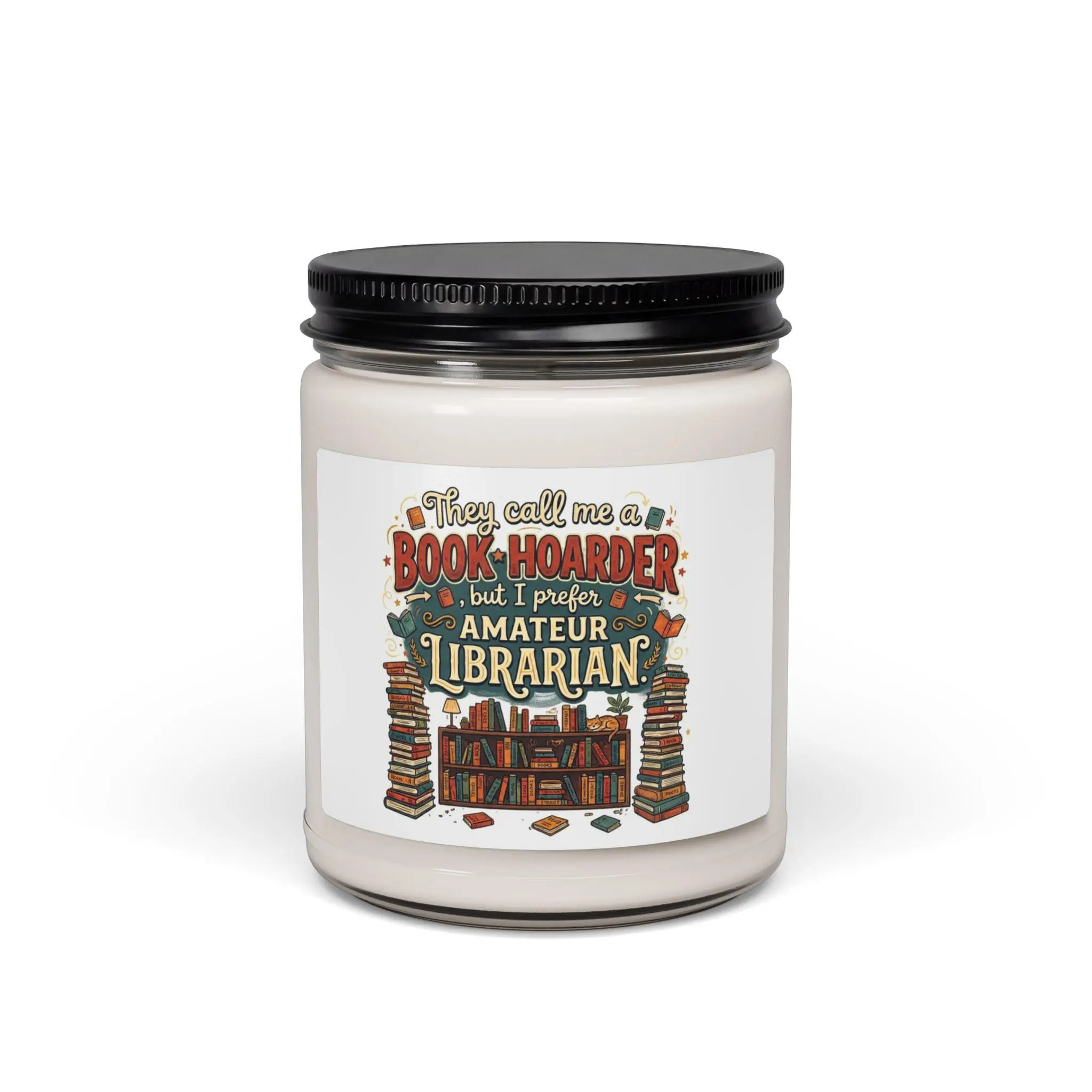 9oz Glass Pot Soy Candle - Book Hoarder Themed, Light-Aroma, Cozy Home Decor Decoration - Clean Cotton/Floral Scented Room Accessory for Reading Enthusiasts