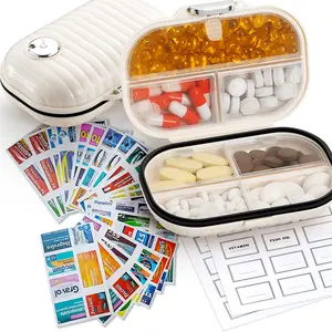 Zannaki Pill Organizer with Medicine Labels, Travel Daily Pill Container Mini Medication Storage Organizer Mini Pocket Pharmacy Travel Essentials Cute Pill Case 7 Day for Vitamin, Fish Oil, Supplement