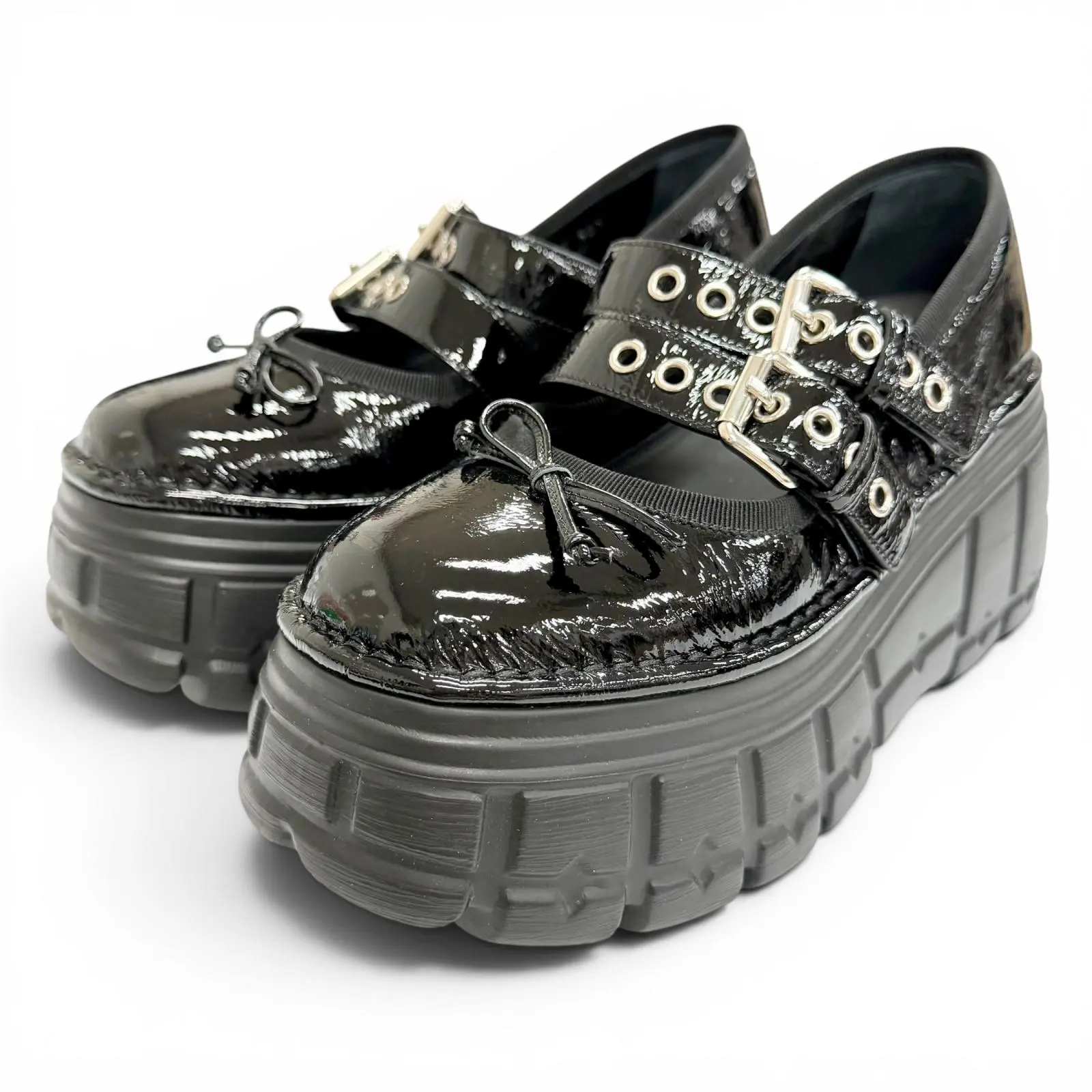 Pre-owned miu miu Patent Leather Small Leather Goods Naplack Patent Platform Ballerina Loafers