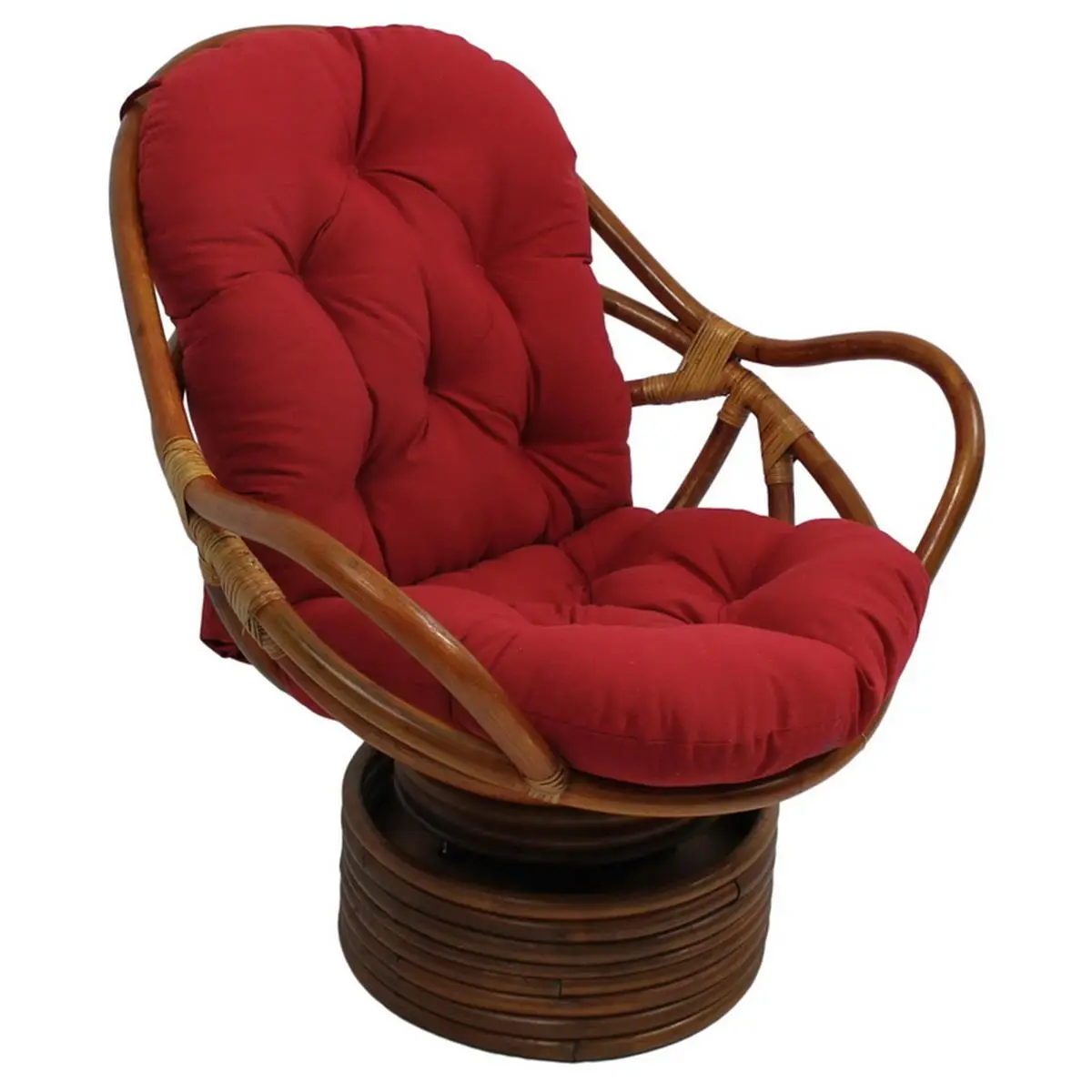 212 MAIN Patio Outdoor Furniture Single-Seat Swivel Wicker Rocking Chair - Rattan Frame, Extra-Thick Twill Cushion, Ruby Red Outdoor Seating
