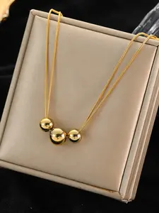 1Pcs Stainless Steel Gold Color Geometric Pattern Bead Ball Pendant Necklace For Women Trendy Waterproof Neck Chain Jewelry Gift Collar