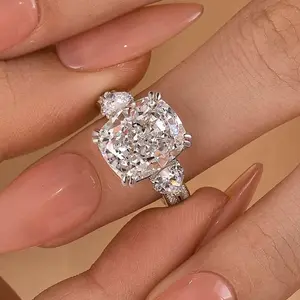 Effinny 5.0ct Cushion Cut Engagement Ring in 925 Sterling Silver, 5A Grade Cubic Zirconia Promise Ring for Women Outdoorfun