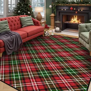 Christmas Plaid Carpet, Checkered Rug, Soft Fluffy Non-Slip Mat, Pet Friendly, Ideal for Living Room Bedroom Dining Area