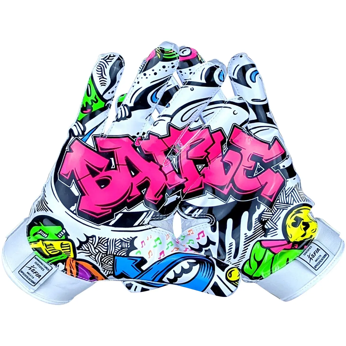 Battle Sports Adult Graffiti Triple Threat Football Gloves - White