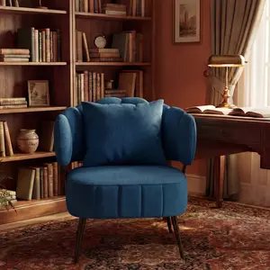 [Mother's Day Gift] Aobtkel Chenille Barrel Recliner - Armless, Curved Upholstered, Comfortable Living Room Tub Chair with Spring Seat Cushion & Slipcover, Ideal for Small Bedrooms Reading, Blue, Armless Recliners, Barrel Recliners